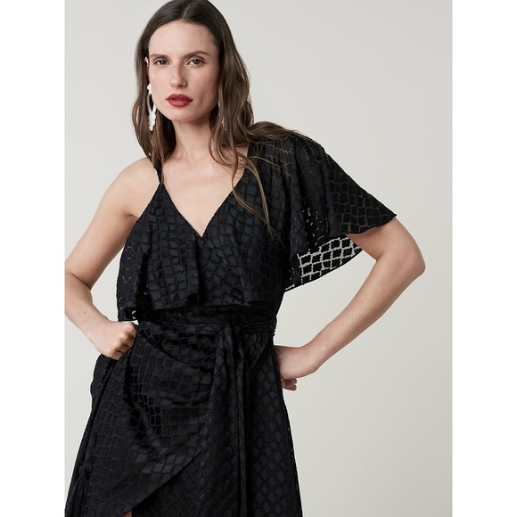 Diane Von Furstenberg Ella Ruffled Maxi Wrap Dress Size Medium Black DVF $798 - Picture 2 of 3